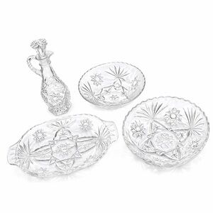 Vintage Anchor Hocking Glass 4-Piece Set, Cruet with Stopper + 3 Serving Bowls